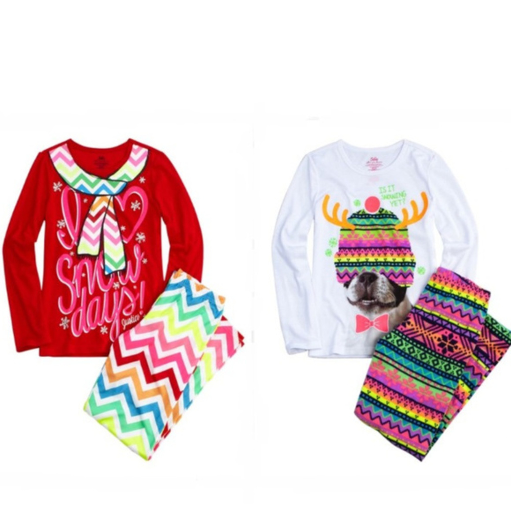 Justice Girls 2 Pair X-Mas Pajamas Bundle 6/7 NWT